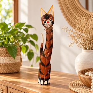 Kot 60cm drewniany figurka kotek dekoracja boho etno...