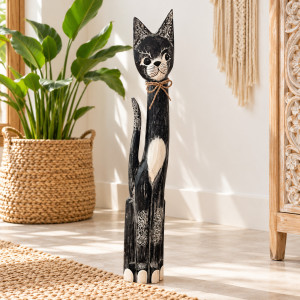 Kot 80cm drewniany figurka kotek dekoracja boho etno...