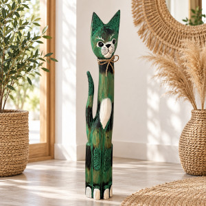 Kot 100cm drewniany figurka kotek dekoracja boho etno...