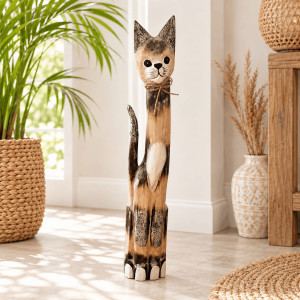 Kot 100cm drewniany figurka kotek dekoracja boho etno...