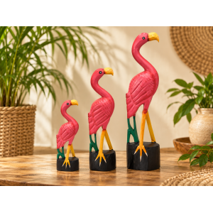 Flamingi drewniane 3 szt ptak figurka zestaw dekoracja...