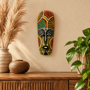 Maska drewniana 30 cm Indonezja kolorowa boho etno...