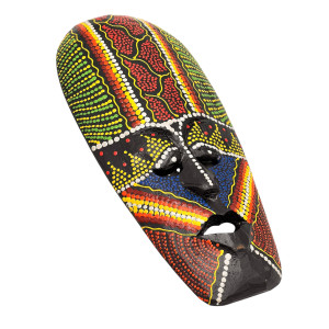 Maska drewniana 30 cm Indonezja kolorowa boho etno...