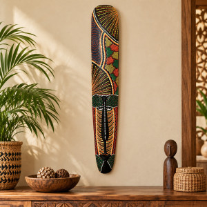 Maska drewniana 100 cm Indonezja kolorowa boho etno...
